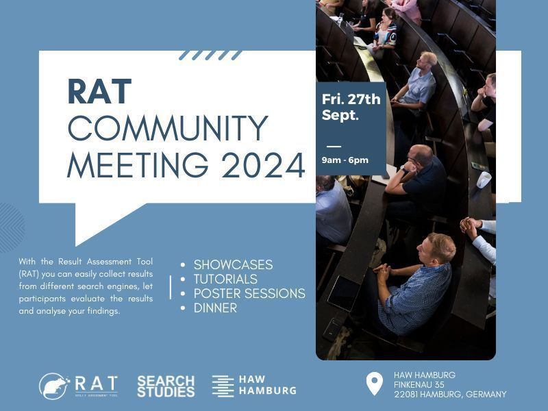 The RAT Community Meeting of 2024 is scheduled for September 27th! 🗓️🙌🏻
Join us to learn about using the Result Assessment Tool (RAT) for search engine data analysis. The program includes showcases, tutorials, poster sessions, and a dinner. 
Tickets 🎟️: buff.ly/3vGrMuv
