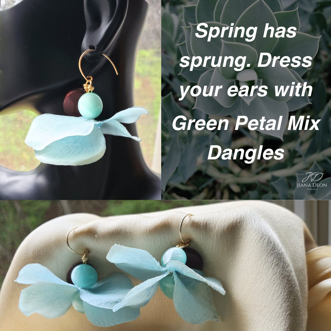 Blooming with beauty! Our Green Petal Mix Dangles cascade with vibrant hues, whispering tales of springtime meadows. The perfect finishing touch for a touch of delightful femininity. #GreenPetalMix #SpringJewelry #EarringsoftheDay #FloralVibes #FeminineStyle