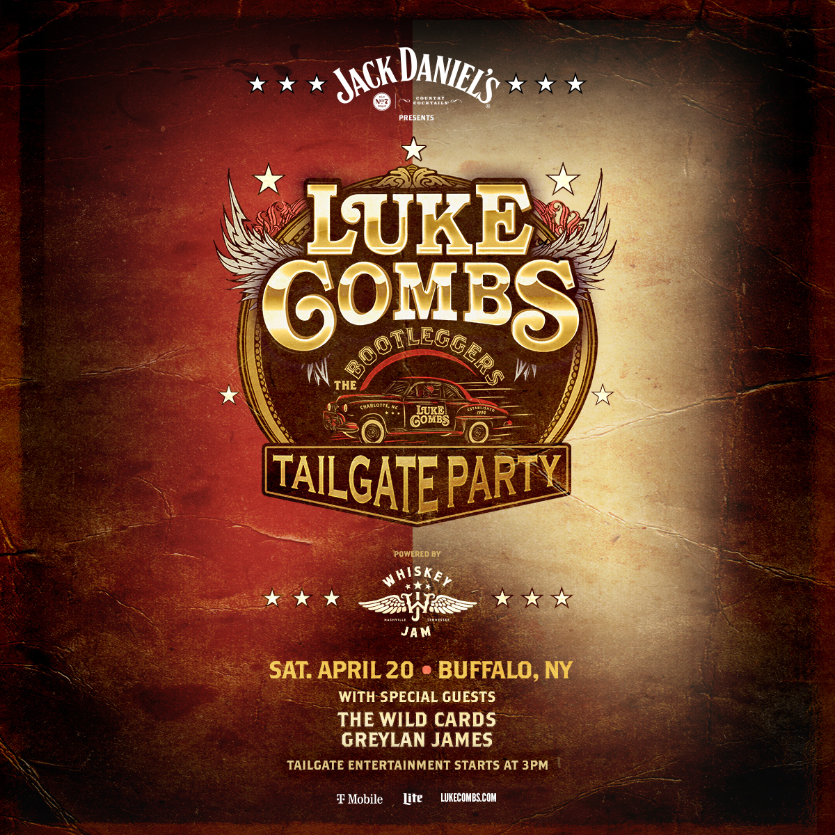 Join us at the Bootleggers Tailgate Party ahead of Luke Combs' show on April 20. The tailgate starts at 3 PM and features entertainment from The Wild Cards and Greylan James, early merchandise sales and all the fun you need before the show!