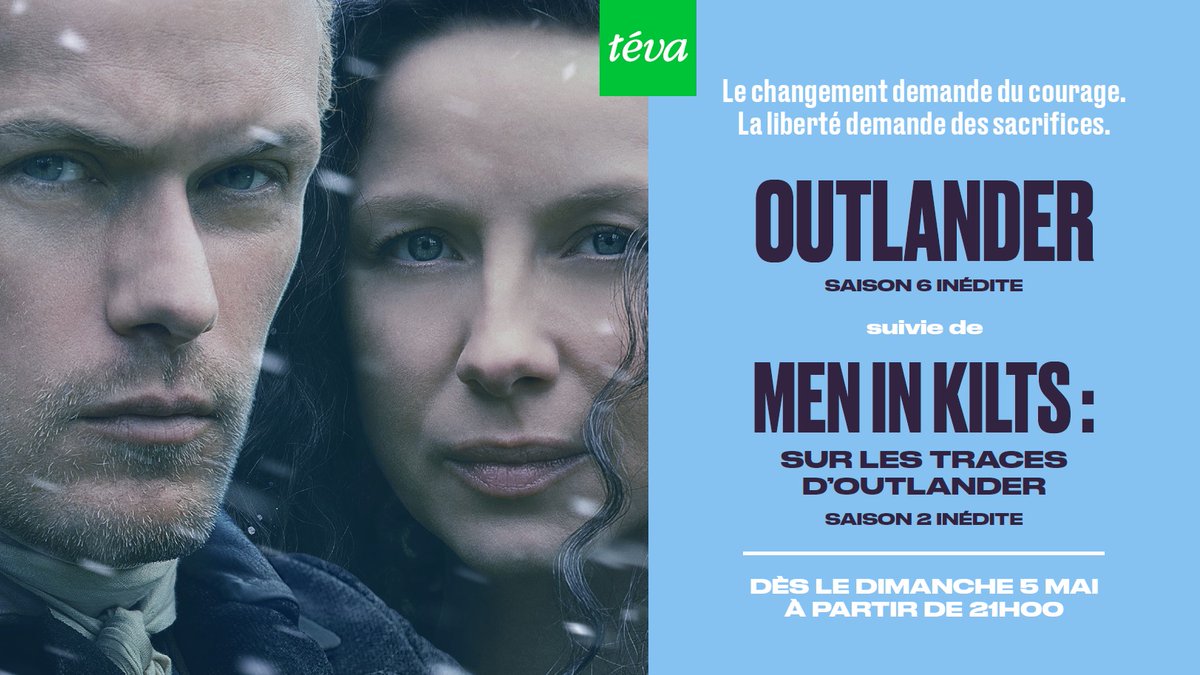 #EVENEMENT 📺 Dès le dimanche 5 mai à 21.00 retrouvez Claire et Jamie dans la saison 6 inédite de #Outlander sur @tevalachaine ! 💞 Et à 23.40 @SamHeughan et @grahammctavish reprennent la route direction, cette fois, la Nouvelle-Zélande, mais toujours en kilts ! 🇳🇿