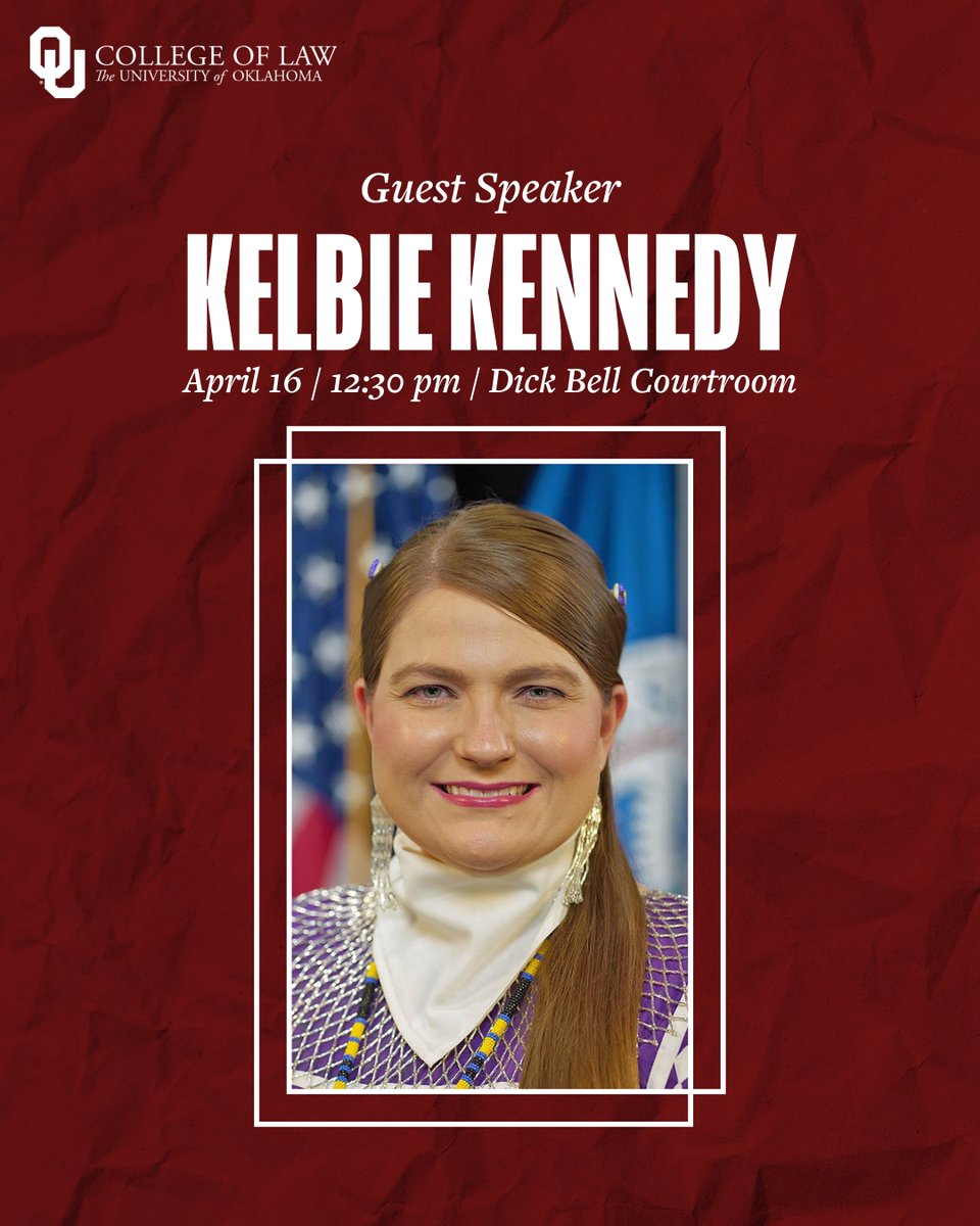 🚨 We are excited to welcome OU Law alum and @fema National Tribal Affairs Advocate Kelbie Kennedy to campus for a guest speaker event. Students interested in a career in tribal policy or FEMA are encouraged to attend!