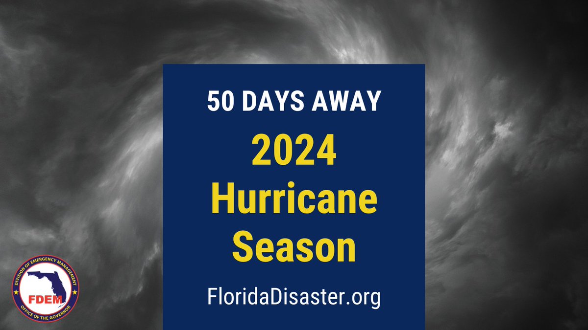 The 2024 Atlantic Hurricane Season is officially 50 days away. Use this time to finalize your disaster plans & gather any necessary supplies to ensure that your family & home are ready for the season ahead. Learn more: bit.ly/4aR7cWX