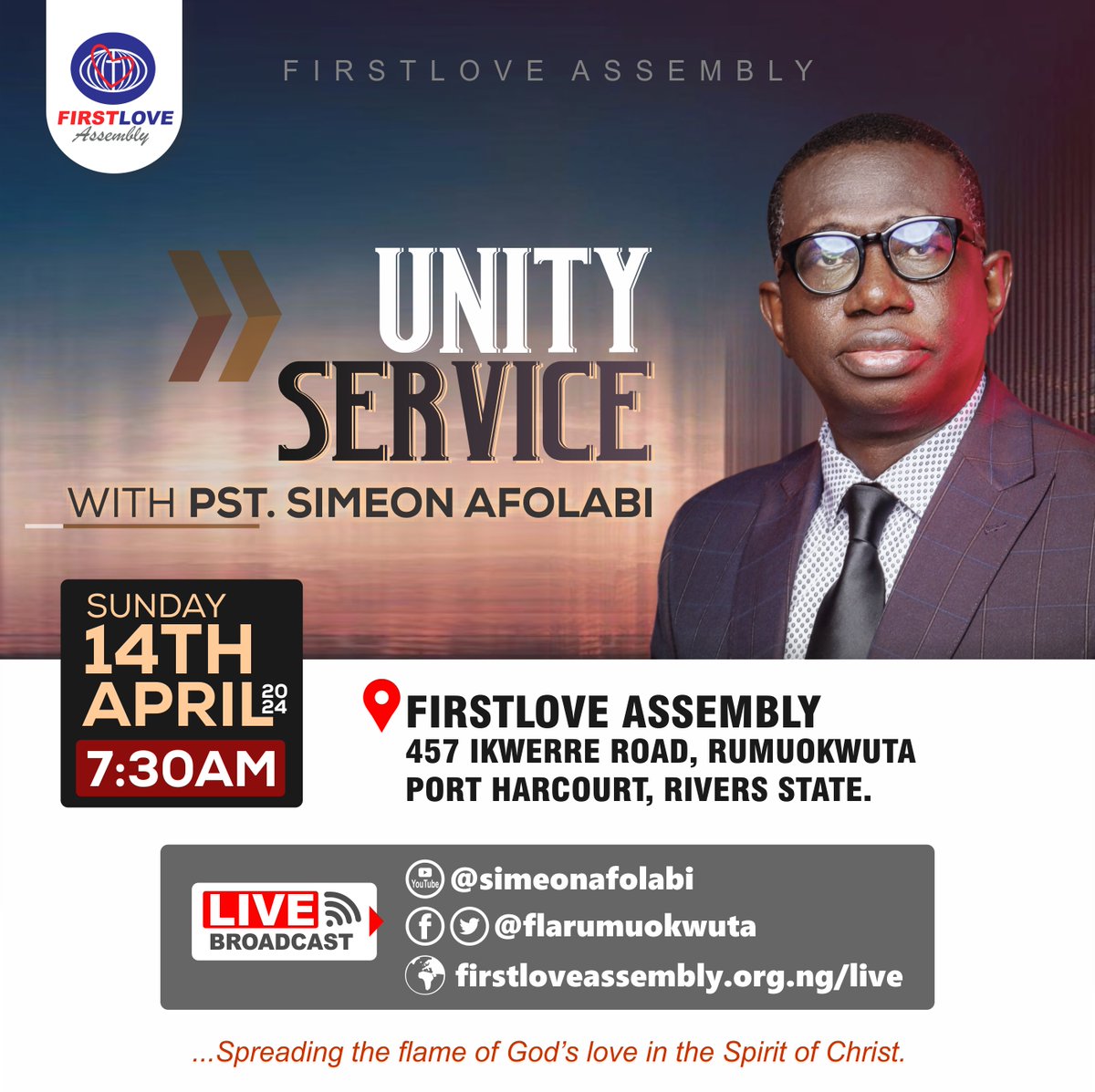 flassembly's tweet image. God is turning your life around for a miracle.

Be a part of this global unity service and you'll testify the goodness of the Lord in your life and family in Jesus Name. Amen.

Sunday 14th April, 2024
7:30am 

#FirstLoveAssembly
#SimeonAfolabi
#UnityService
#FLAfamily