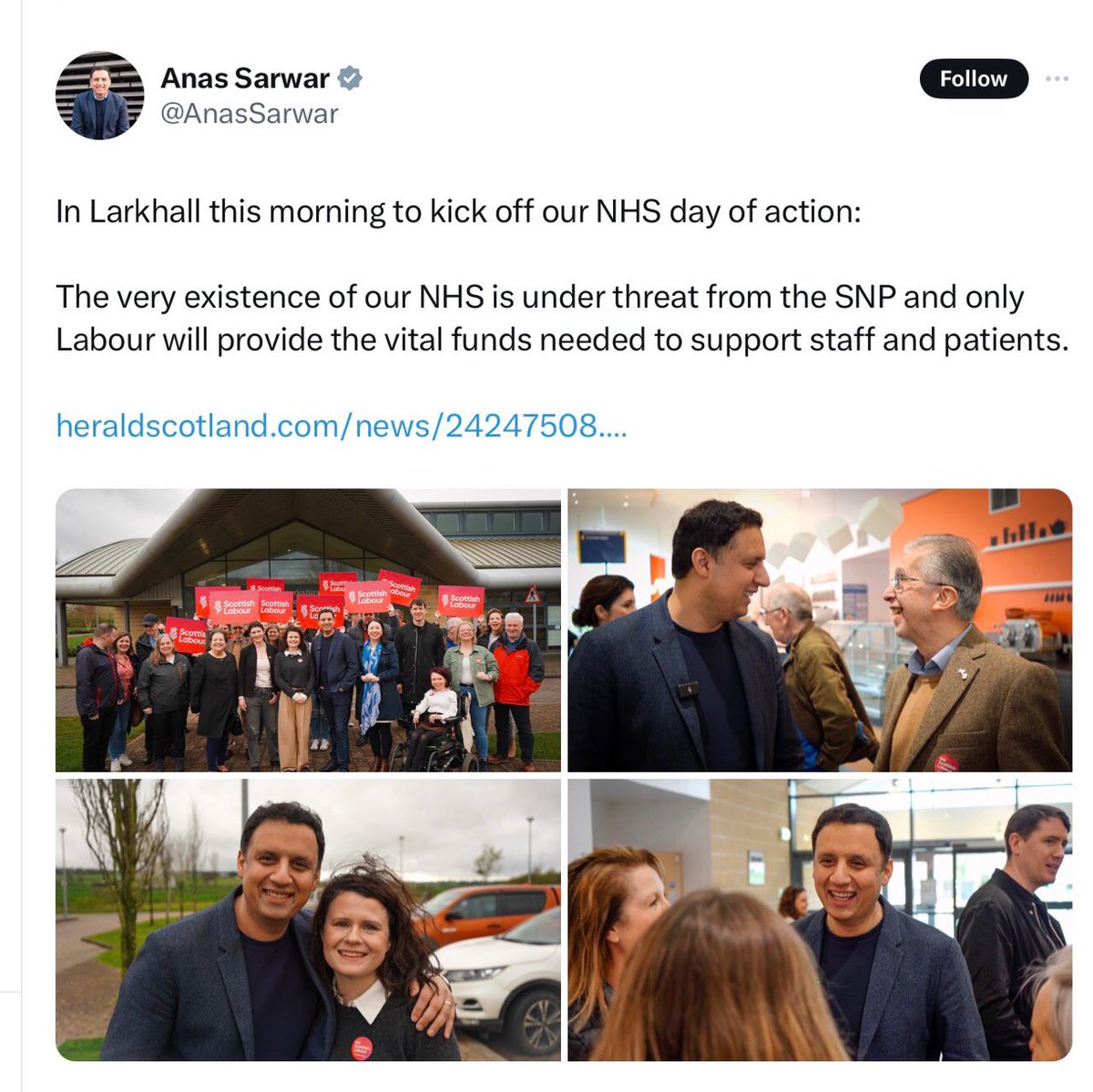 The chutzpah….His Labour bosses in London are literally boasting about how they’re going to throw open the NHS to the private sector. And, as always, he will be powerless to stop them. Meanwhile in @theSNP Scotland we have free prescription & the fastest A & E in the UK.