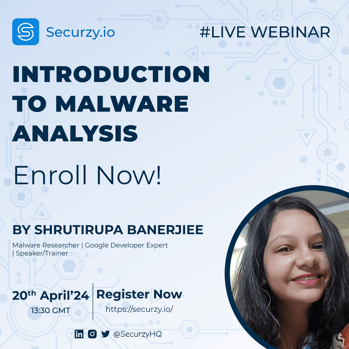 🔍Dive into the world of Malware Analysis with us! Join our FREE webinar on 'Introduction to Malware Analysis' by Shrutirupa Banerjiee. Learn essential skills to combat cyber threats. Only 7 days left! Register now: learn.securzy.io/webinar/introd… #MalwareAnalysis #CyberSecurity #Securzy