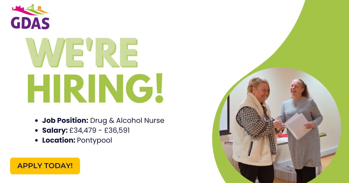 Join our team!

💼 Job position: Drug &amp; Alcohol Nurse
💷 Salary:£34,479 - £36,591
📍 Location: Pontypool
📅 Closing date: 19/04/2024

For more information and to check out other job opportunities, click here 👉 gdas.wales/volunteer-with…