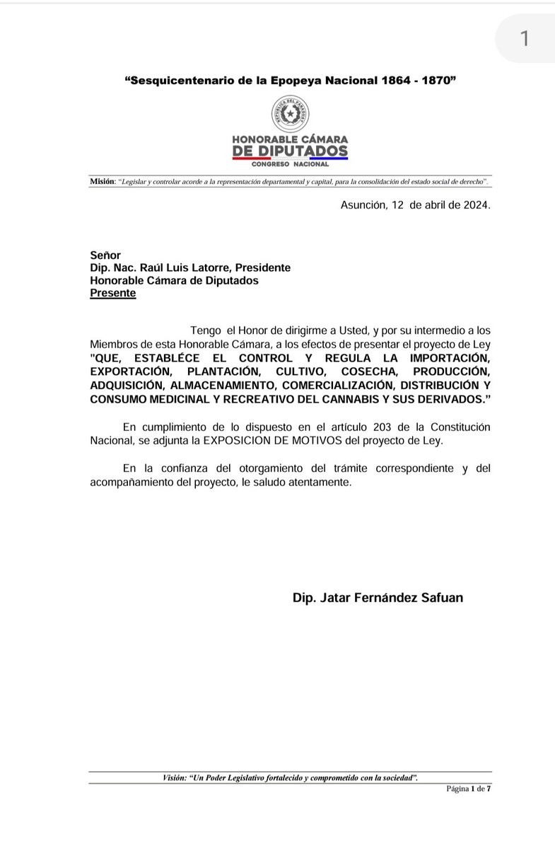 'LEGALIZENLA' dice el diputado Jatar Fernández. Presenta un proyecto que se regula la importación, exportación, cultivo, producción, comercialización, consumo medicinal y RECREATIVO del cannabis (marihuana) y sus derivados.