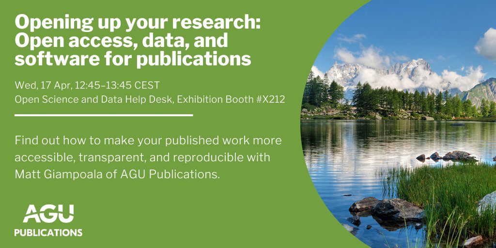 📢 Calling #EGU24 Attendees📢 

Join our session at the Open Science & Data Help Desk next week to learn how to make your work more accessible, transparent, and reproducible!

#AGUPubs #DataHelpDesk #OpenScience @EuroGeosciences