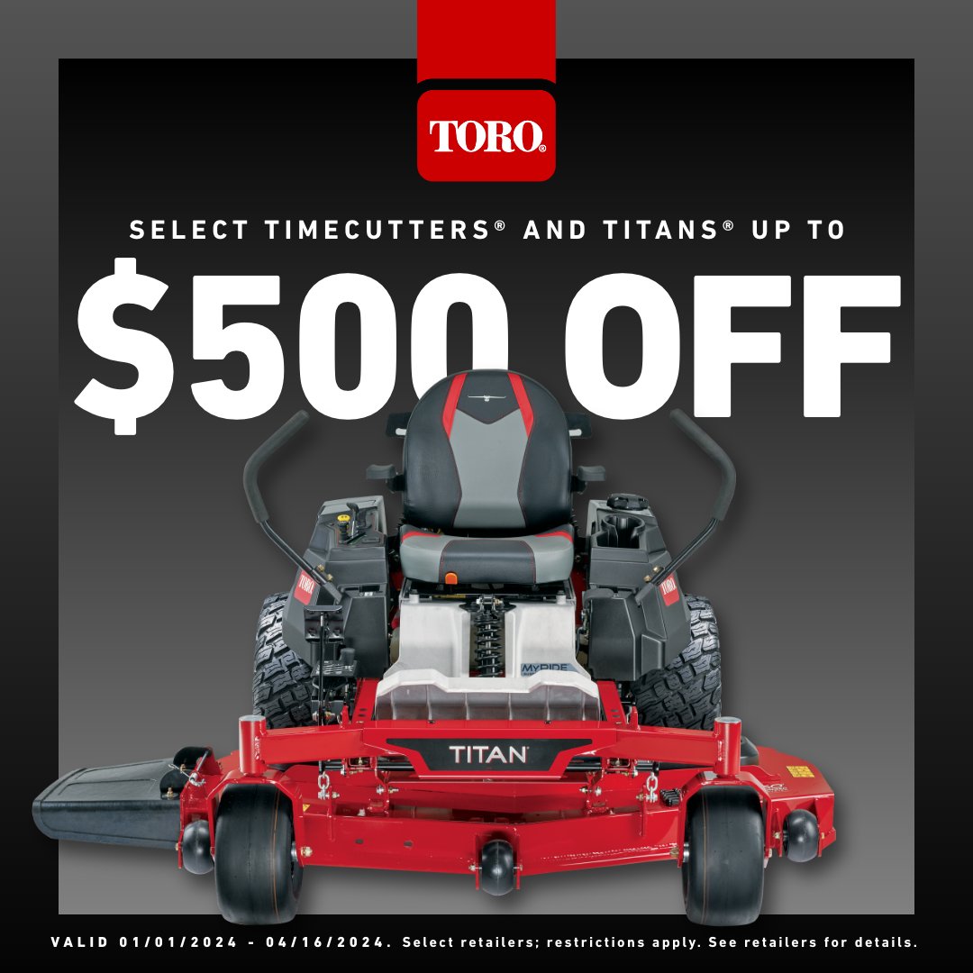 Save up to $500 OFF select TimeCutter and TITAN zero turn mowers through April 16th. Offer valid in the U.S. only. toro.biz/6016wDz5e #ToroMowers