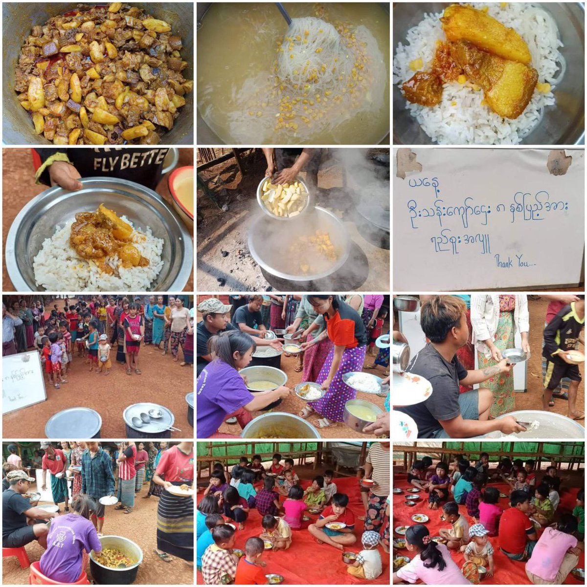 On April 12, Karenni Humanitarian Team #KHT cooked & donated one meal ( rice & curry ) , on behalf of donor, for IDPs who were at a war evacuation camp in somewhere , #Karenni State .
#WhatsHappeningInMyanmar 
#2024Apr12Coup 
#HelpMyanmarIDPs