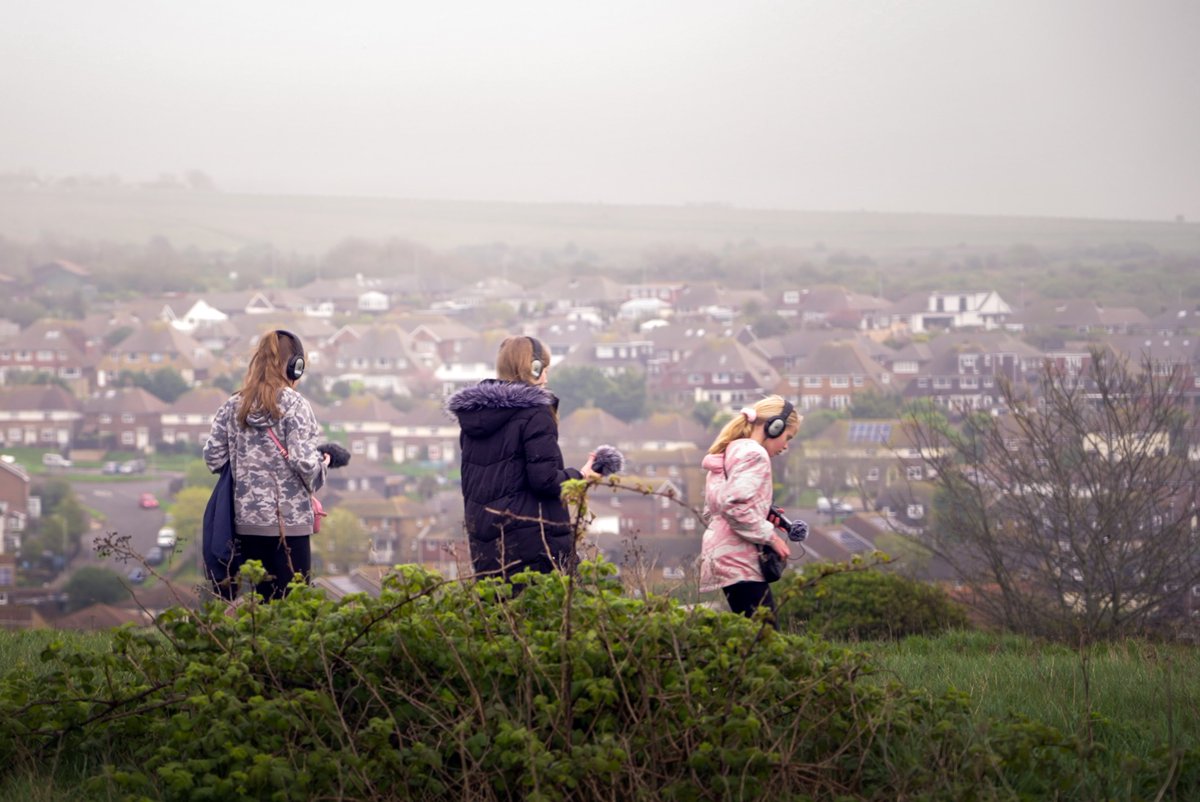 Excellent (if a little foggy) day on Whitehawk Hill yesterday for the @divideclass Neolithic Cannibals work. @Nervoussystem91 led a day of sound explorations with the young artists. Just what I needed, to spend a day with these young people. @Lighthouse_BTN @brightfest