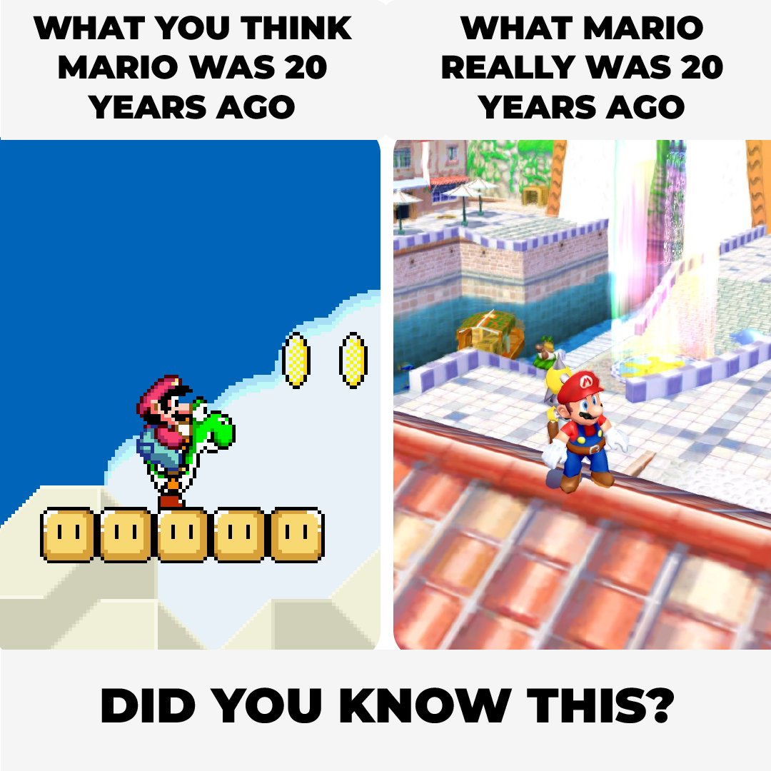 What did you think Mario looked like 20 years ago? 🤔
.
.
.
#mario #nintendo #gamecube #snes #supermarioworld #retro #oldies #supermariosunshine #yoshi #didyouknow #nostalgia #childhood #90skids #2000s #90s #nintendonostalgia