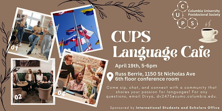CUPostdocs's tweet image. English not being the first language for many of us, meeting postdocs can be a great way to brush up on a 2nd or 3rd language, learn a new one, or teach other our own! Join our Language Café next Friday, April 19 (5-6pm) 👉 buff.ly/3JiBrul