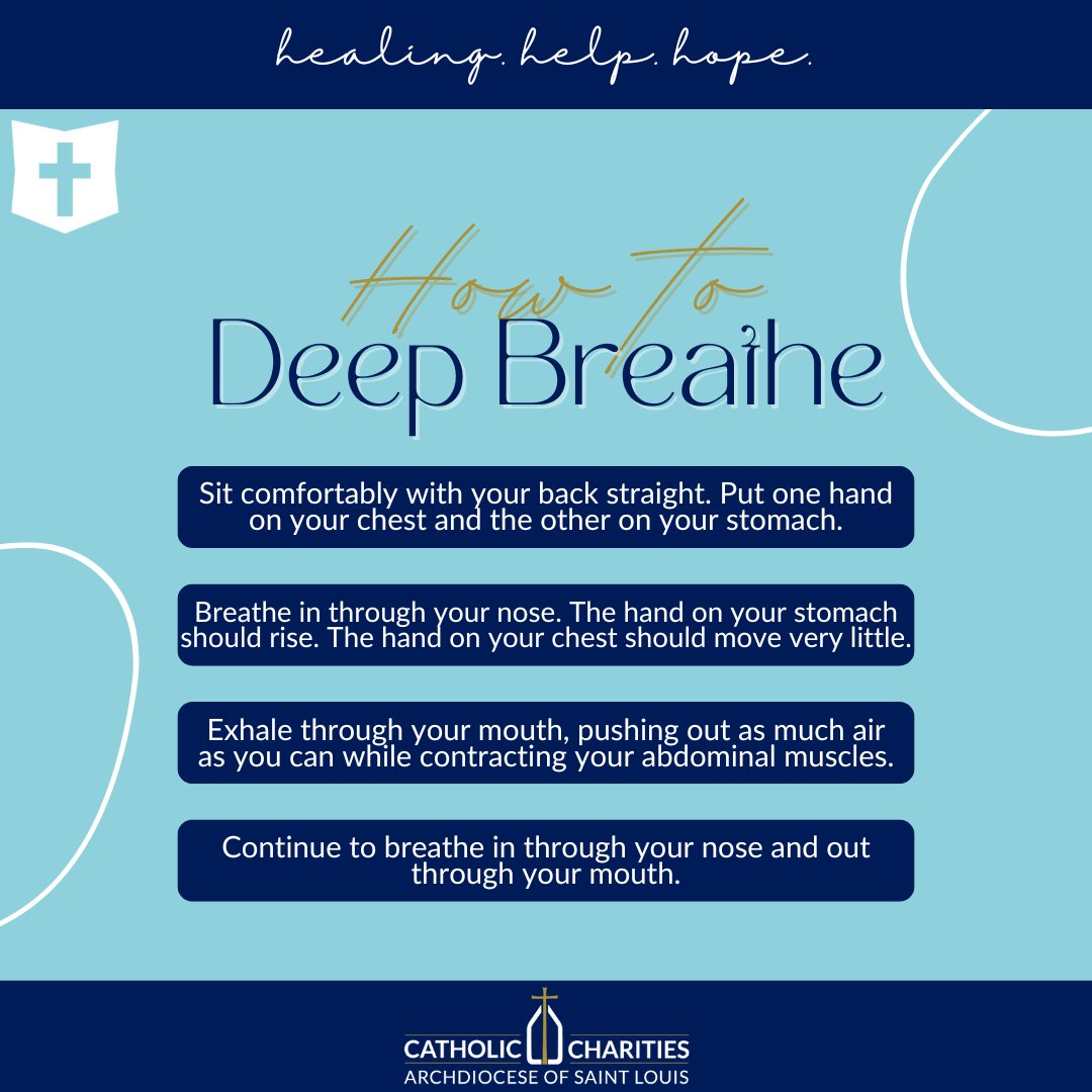 With World Breathing Day, here's a deep breathing exercise to de-stress. &amp; @CCSTL is ready to help if you need more than a deep breath. Through the ministry of Saint Louis Counseling, we're caring for the mind through counseling, psychiatry, &amp; more. Visit our website for more!