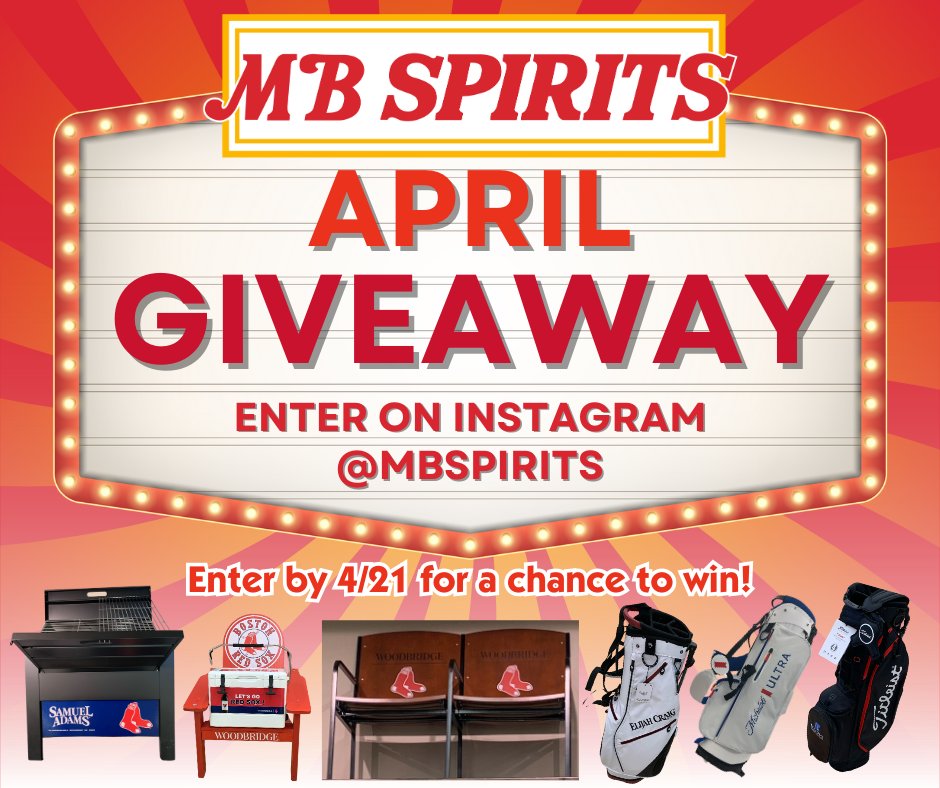 🎉GIVEAWAY🎉 Enter by April 21st for your chance to win one of our MB Spirits April Giveaway prize packages. ⭐HOW TO ENTER⭐ Visit our MB Spirits Instagram page and follow the instructions in the caption of the “April Giveaway” post, at the link: instagram.com/p/C5YlEoysqRO