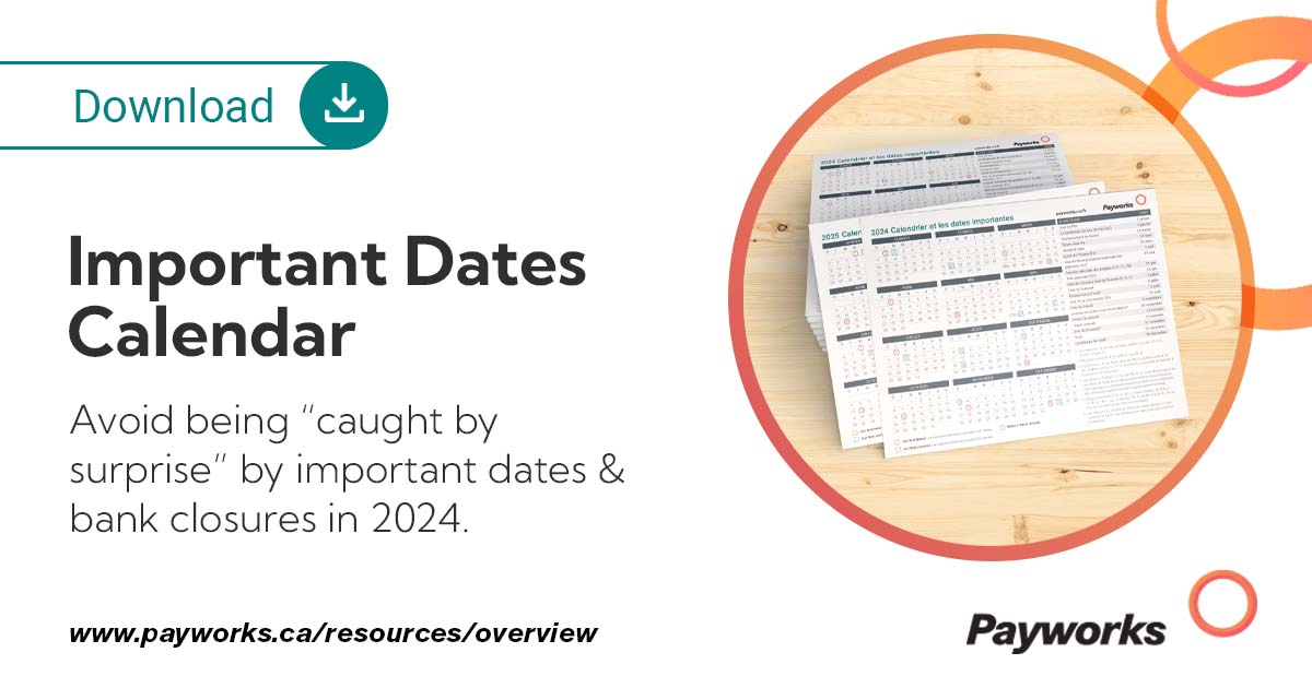 A free desktop resource that can help you (& your biz) stay on top of important dates & bank closures for 2024 is here! Download Payworks’ Important Dates Calendar today: bit.ly/3uXqbzX.
#Payroll #PayrollServices #PayrollOutsourcing #PayrollProcessing #PayrollTeam
