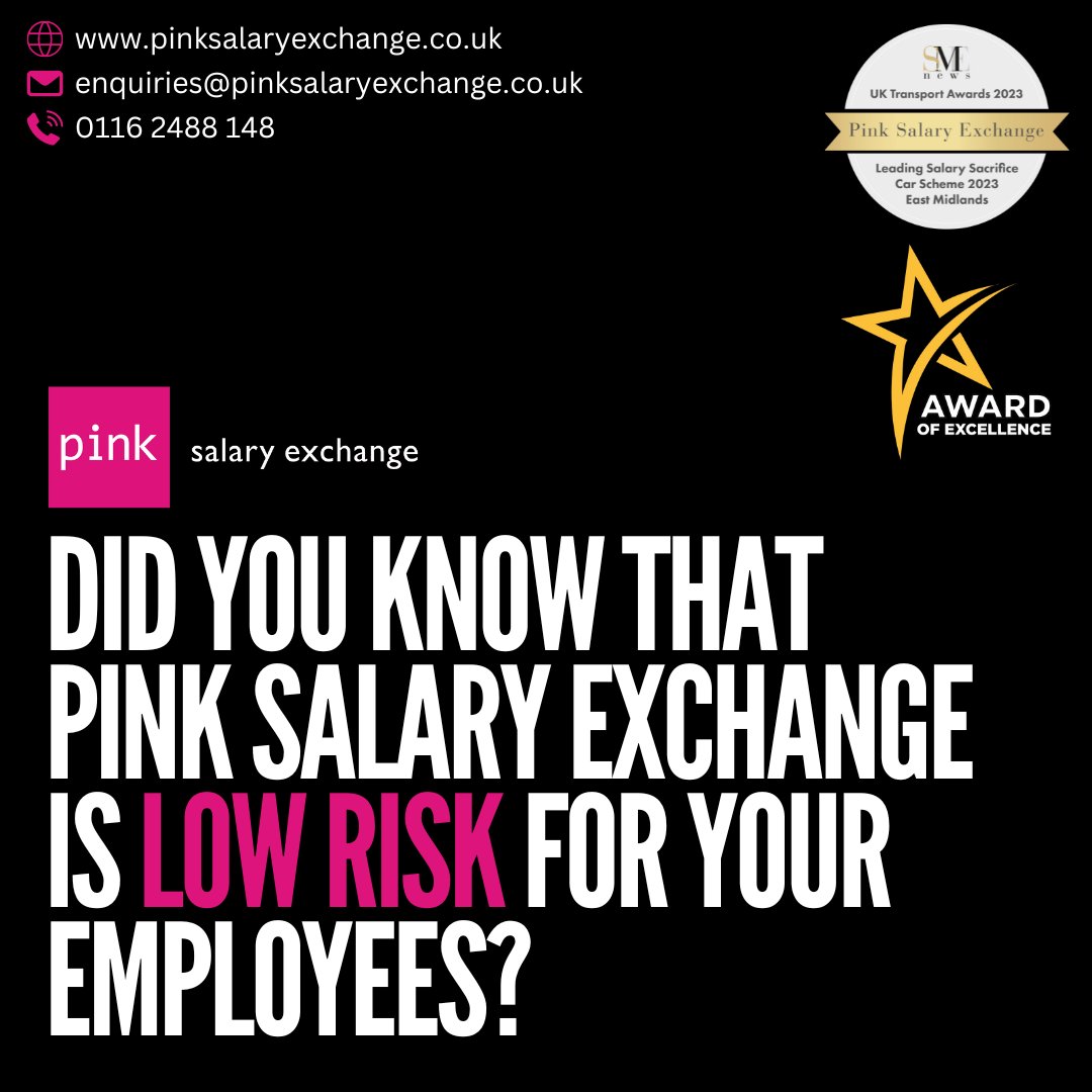 😰 Are your employees worried about the potential risk of a #SalarySacrificeScheme? Choose #PinkSalaryExchange and, should an employee leave the company, they are not tied to the #leasing deal. 🌐 bit.ly/3mb71zC 📞 0116 2488 148 📧 enquiries@pinksalaryexchange.co.uk