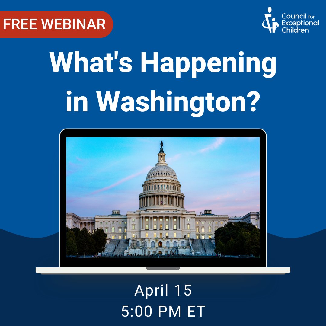 Join CEC Senior Policy and Advocacy Advisor Kuna Tavalin on April 15 as she presents a roundup of recent action in Washington, DC, and a forecast for the remainder of the 118th Congress and the Administration term. exceptionalchildren.org/events/whats-h…