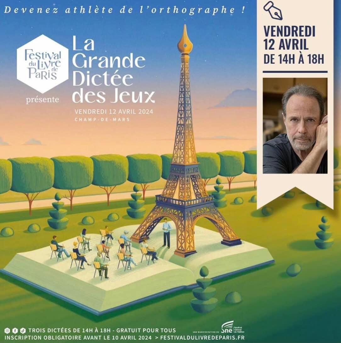 À cette occasion, la première « Grande Dictée des Jeux » se déroule sur le Champ-de-Mars à Paris. ✍️ Le lecteur de la dictée est l’écrivain @marclevy 🥇 dicteepourtous.fr #dictee #dictée #dicteedesjeux #olympiade #culture #paris #paris2024 #festivaldulivredeparis