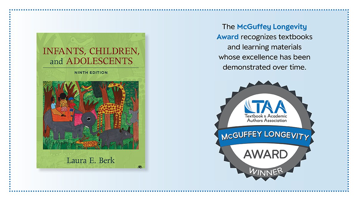 Congratulations to Laura E. Berk on receiving the TAA’s McGuffey Longevity Award for the Ninth Edition of ‘Infants, Children, and Adolescents’. Learn more about the award-winning text here: ow.ly/B3yW50Rc98q #TAA2024