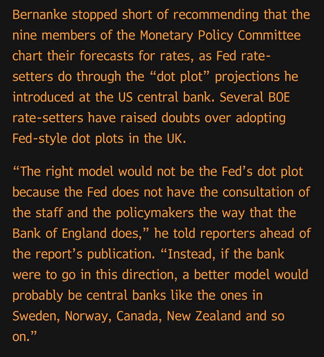 Bloomberg on the key aspects of the Bernanke report to the Bank of England regarding the central bank’s approach to forecasting key policy tools and outcomes. #economy #markets #centralbanks @bankofengland #EconTwitter