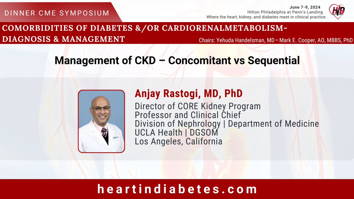 We are honored to welcome our renowned colleague, Anjay Rastogi, MD, PhD, as our second speaker for the 8th HID Dinner CME Symposium: Comorbidities of DM & CRM Diagnosis & Management. Register at heartindiabetes.com/registration & don't miss out on this incredible session! #CME #HID2024