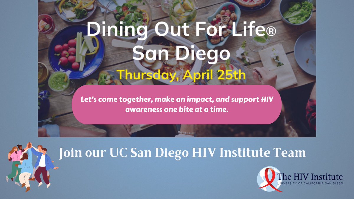 DYK about Dining Out for Life San Diego? Eat at specific local restaurants on Thurs. 04/25 & a portion of your check is donated to lifesaving #HIV testing, prevention, treatment & care! Join our team, raise $ & dine in style for a great cause! ow.ly/Z20r50RevOf