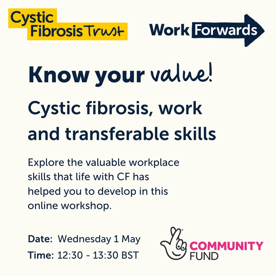 Join Jane, who has cystic fibrosis and professional experience in supporting people with work and employment, to explore how you can demonstrate to employers the valuable skills that life with CF has helped you develop. Book your place today! ➡️ ow.ly/YB0W50ReSlL