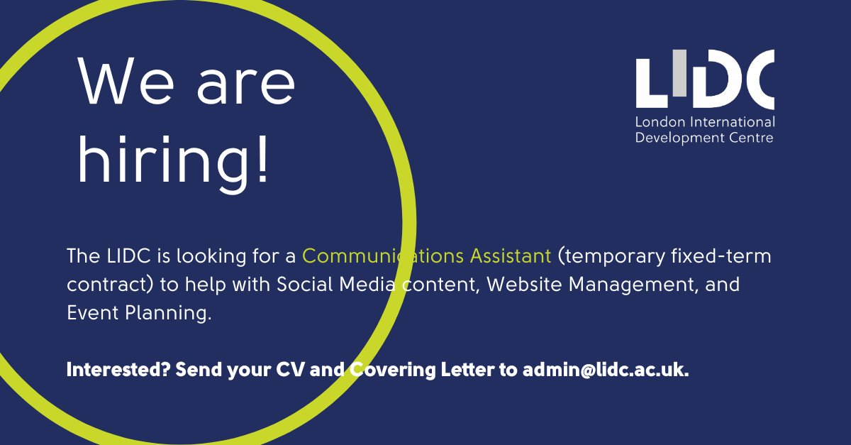 We're hiring! The LIDC is seeking a Communications Assistant for a temporary fixed-term contract. The role will assist with social media content creation, website management, and event planning. If you're interested, please email your CV and cover letter to admin@lidc.ac.uk.