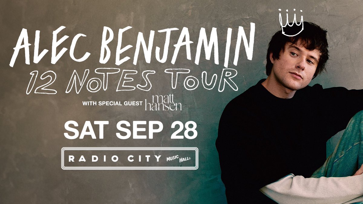 Tickets are ON SALE now to see Alec Benjamin bring the 12 Notes Tour with special guest Matt Hansen to Radio City on Sat, Sep 28! 🎟: go.radiocity.com/AlecBenjamin