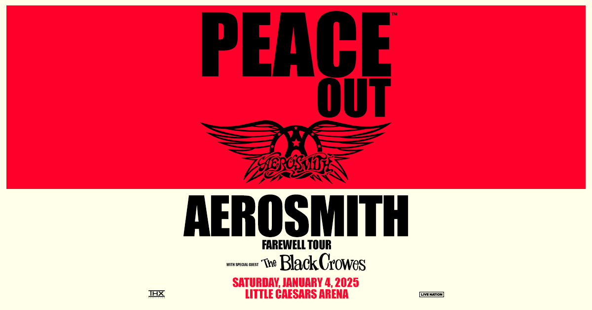 Tickets are on sale now for @Aerosmith's 2024 PEACE OUT Tour at @LCArena_Detroit on January 4, 2025!✌️Limited tickets are available now while supplies last. Grab yours today 👉 bit.ly/4cTa3QX