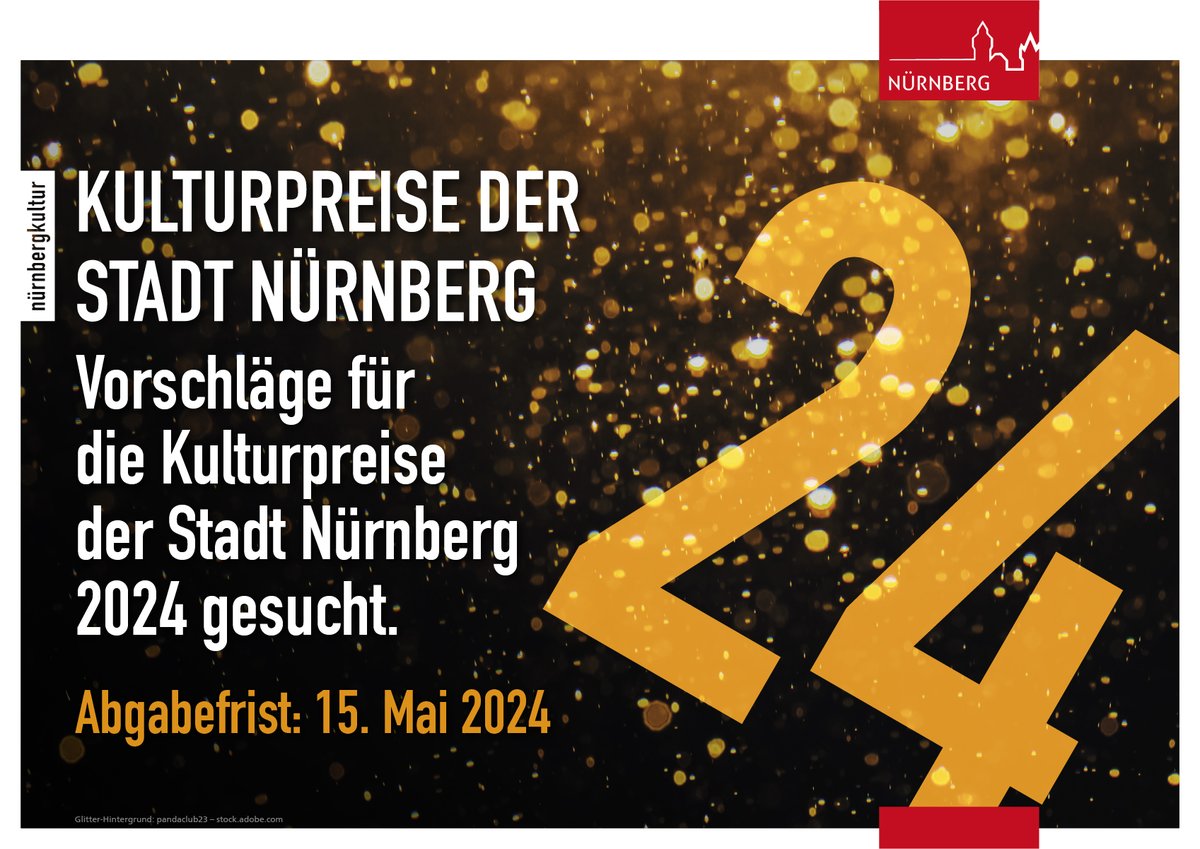 Vorschläge für die diesjährigen #Kulturpreise von  @nuernberg_de gesucht! Empfohlen werden können Aktive aus den Bereichen bildende und darstellende #Kunst, #Film, #Literatur, #Musik und #Tanz.  🔗 gokultur.nuernberg.de/kulturpreise #Nürnberg