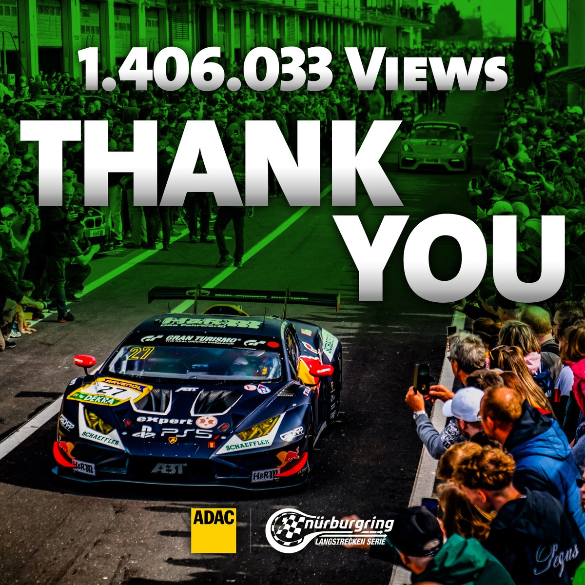 We achieved record numbers together with you at the NLS kick-off. 😳 The livestreams of the double header on 6 and 7 April achieved a total of 1,406,033 views! 💥 Thank you to every single one of you! ___ #NLS #Nürburgring #Nordschleife #myraceisfairplay #dasoriginal