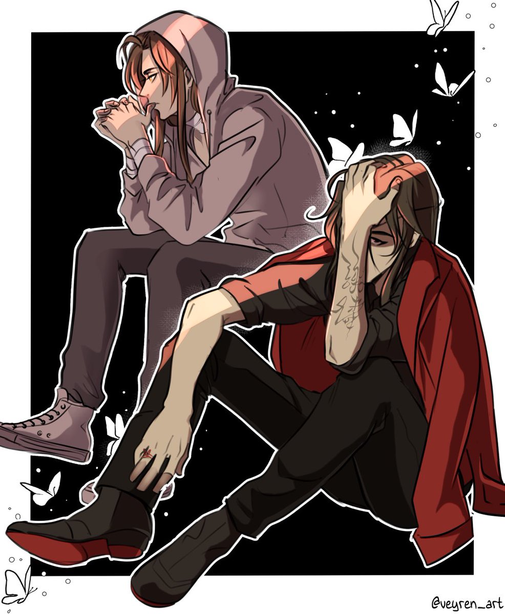 I promised to finish this sketches and here we are! My friend told me that Xie Lian looks like homeless kid and I was like - exactly! And Hua Cheng here is clearly some rich guy, bored to death, until he meet his gege