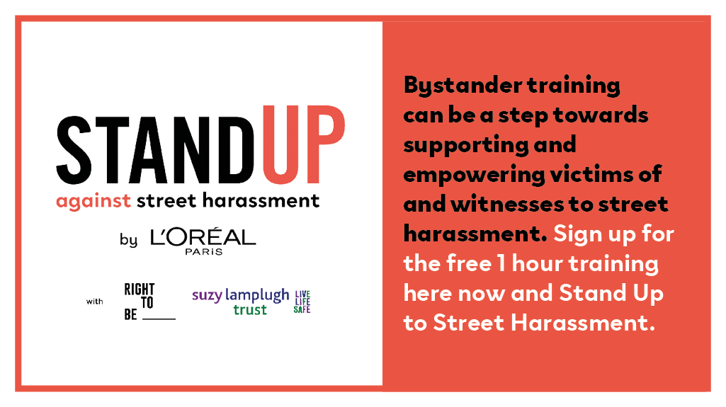 80% of women in the UK have reported experiencing harassment in public spaces. On the last day of #antistreetharassment week, #StandUpToHarassment by signing up to the Suzy Lamplugh Trust’s free 30 mins bystander intervention training: suzylamplugh.org/anti-harassmen….