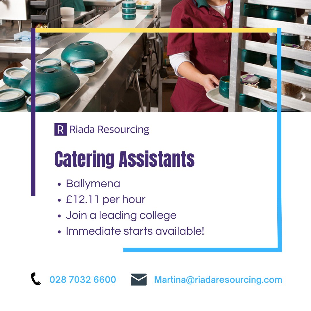 Catering Assistants - Ballymena 📍

Looking to secure full time work in a leading local college? 4 weeks work available immediately, apply today to find out more 📲
vacancies.riadaresourcing.com/vacancies/3434…

#nijobs