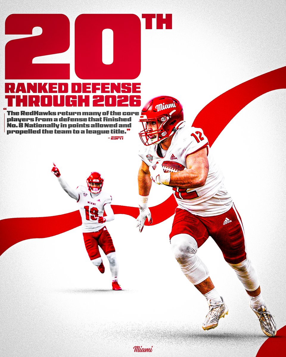 ESPN ranked Miami as the projected 20th best defense IN THE NATION through 2026‼️👀 #RiseUpRedHawks | 🎓🏆