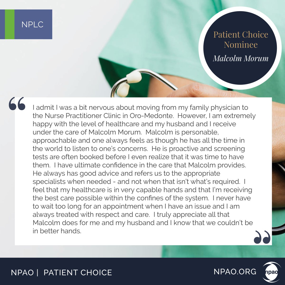 Celebrate Nurse Practitioners (#NPs)! Recognize their compassion & clinical excellence. Explore 2023 Patient Choice submissions & nominate a Nurse Practitioner for the 2024 Patient Choice Award: npao.org/pca #PatientChoice