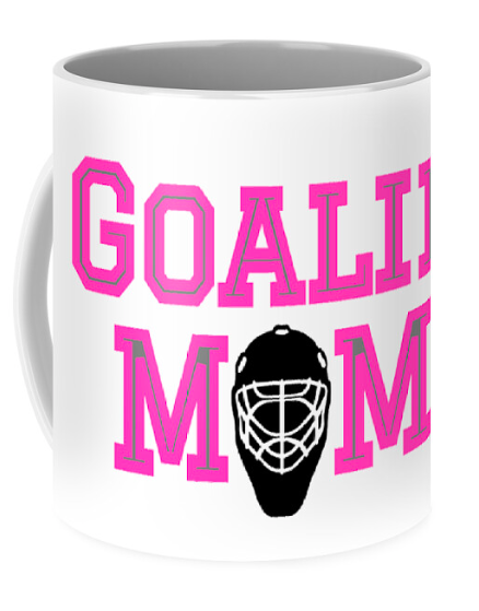 We have goalie mom -- & hockey mom -- designs on 100+ made to order products! Shown in pink, blue and black also available Goalie dads & goalie coaches (& hockey dads & hockey coaches) & all your hockey gifts #BuyIntoArt #GoalieMom #HockeyMom #HockeyDad #GoalieDad #HockeyGifts