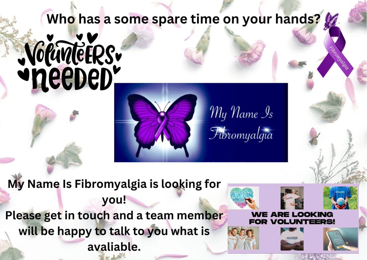 How do you feel about volunteering? We are always looking for great people who are passionate about helping support people suffering with fibromyalgia as well as educating people about fibromyalgia. Please message us if you think you'd be interested in joining us.