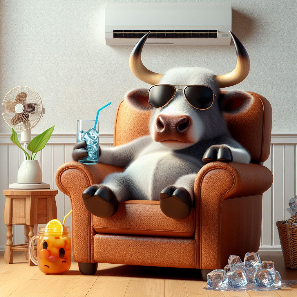 Can you let your cattles stay in air-conditioned home when the weather gets too hot? Climate crisis will be more mortal to livestock.
#BingCreator #ClimateCrisis
Prompt : ox in the arm chair with sunglass, iced water, air-conditioner