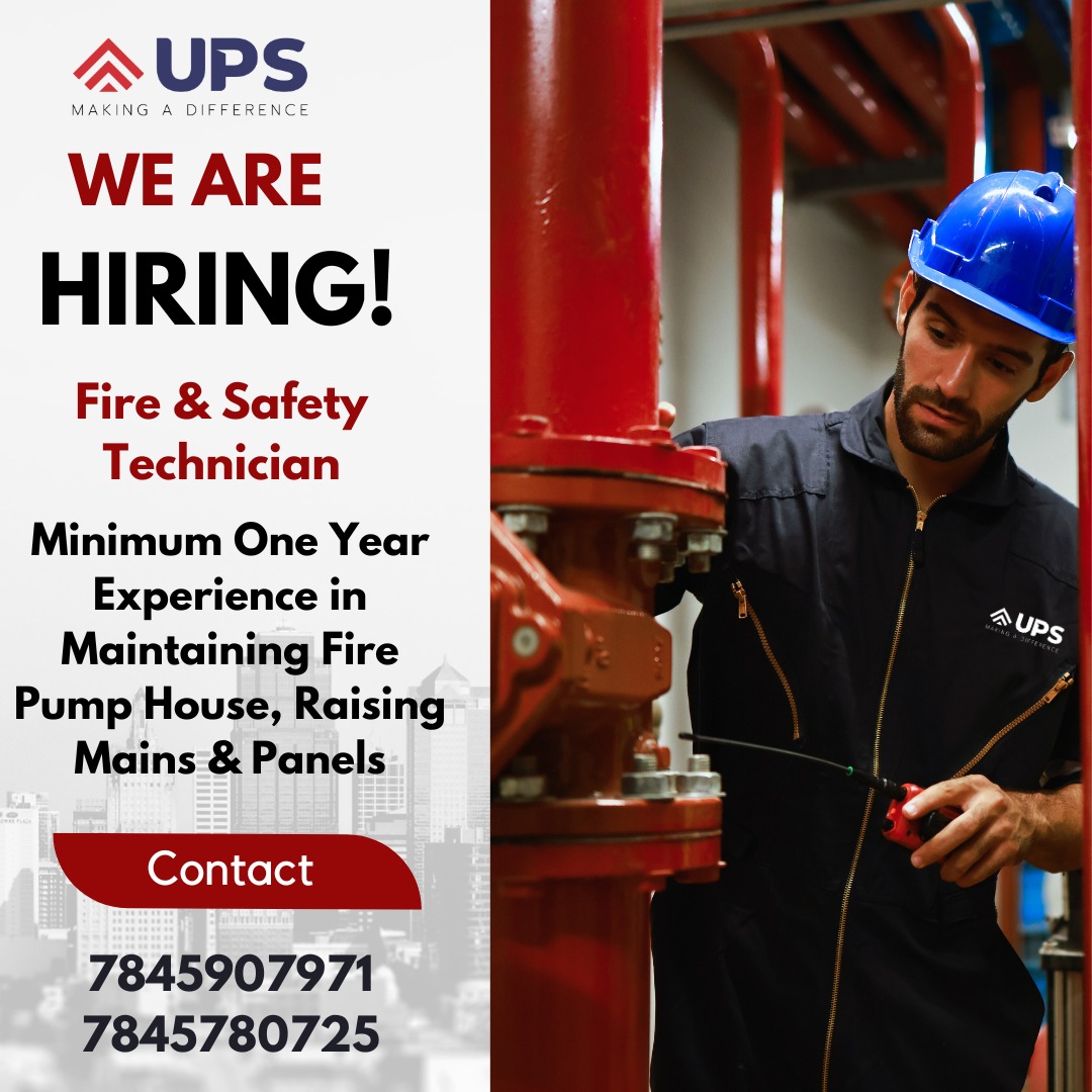 Exciting opportunity at UPS! Join us as Fire & Safety Tech, Nurse, Electricians, STP Operators. 
1 year experience required. Immediate start.
📞7845907971/7845780725. 
📍Location: Chennai.

#UPSFM #HiringNow #ChennaiJobs #FacilityManagement #WalkInInterviews #JoinOurTeam