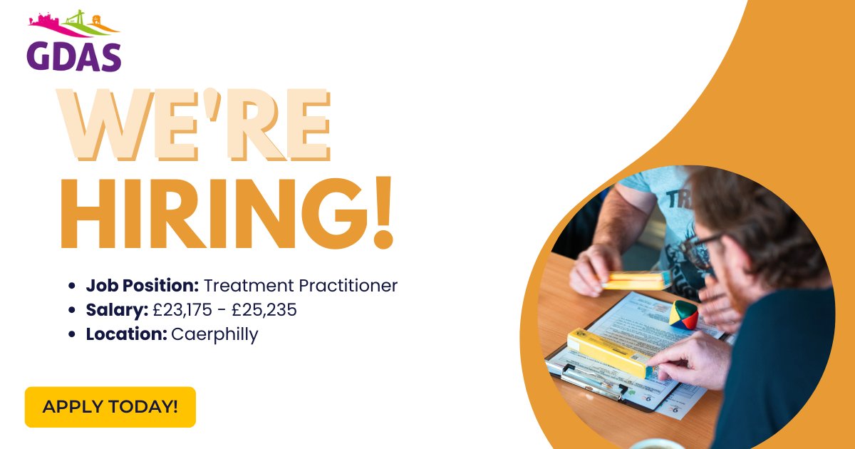 Join our team!

💼 Job position: Treatment Practitioner
💷 Salary: £23,175 - £25,235
📍 Location: Caerphilly
📅 Closing date: 03/05/2024

For more information and to check out other job opportunities, click here 👉 gdas.wales/volunteer-with…