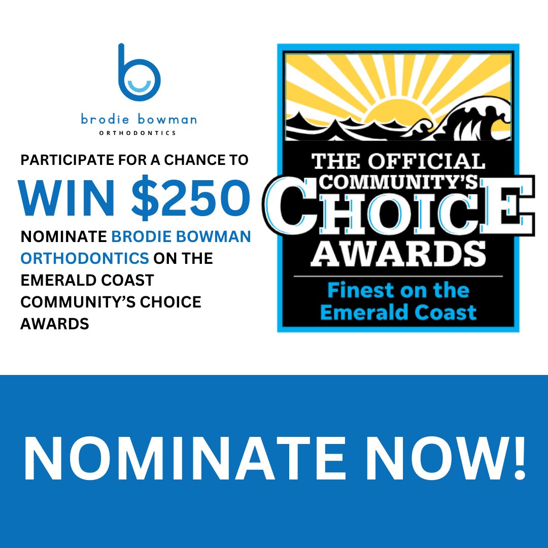 🔔 The Finest on the Emerald Coast nominations is now live! We're nominated in the Orthodontics category and WE NEED your support!
⏰ Nomination: April 3rd - 24th
⭐ Voting: June 10th - 24th
Vote here: yourchoiceawards.com/FortWalton/..
Thank you for your support! 
#NicevilleOrthodontics