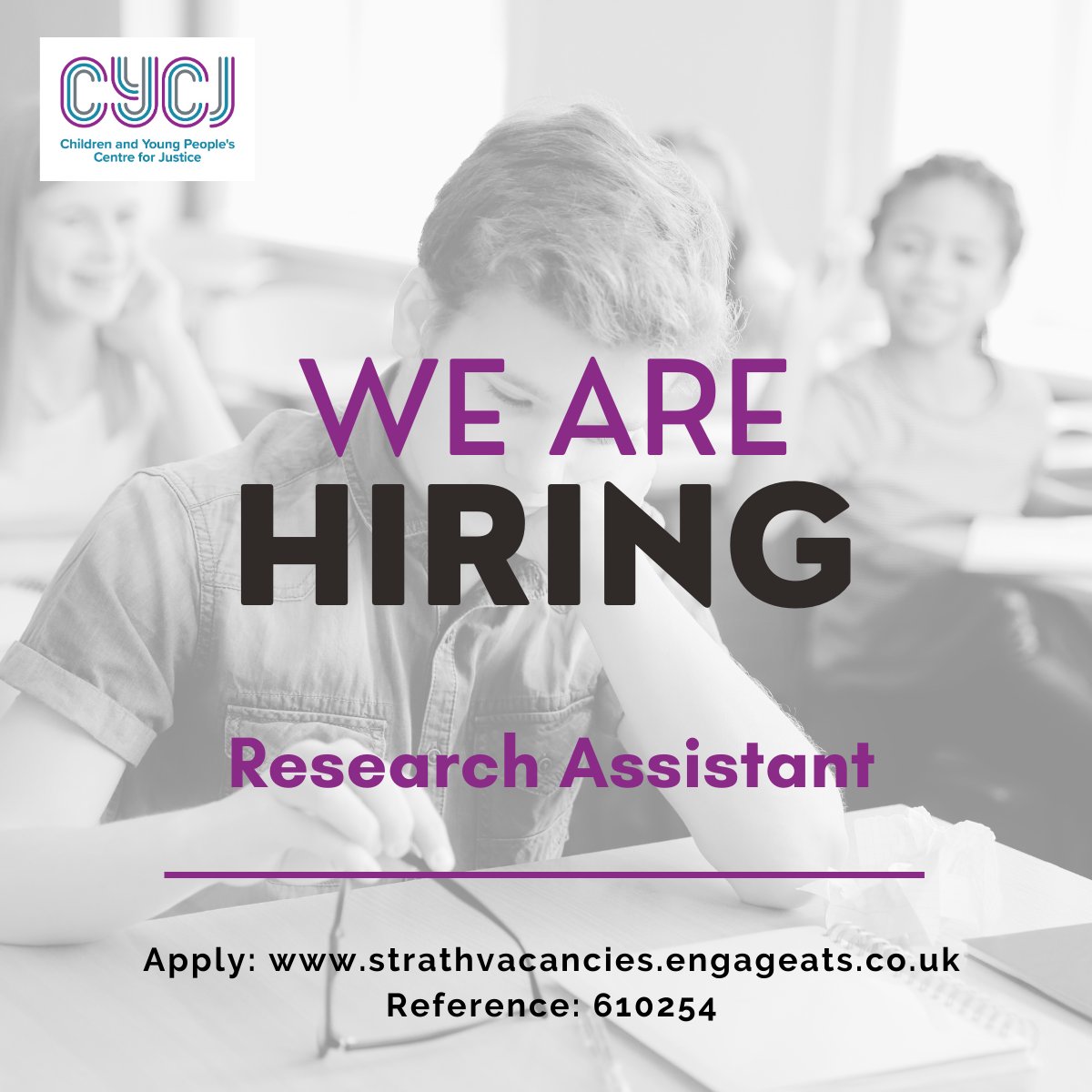 We are excited to share an excellent opportunity to join @CYCJScotland as a Research Assistant for 12 months (this may be extended later) Support the team and others in their work relating to CCE, The Promise, and other projects as required Pls share rb.gy/rkar8e