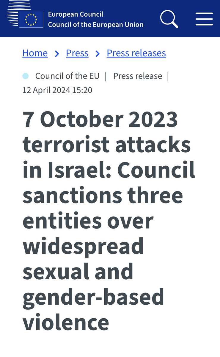 The EU sanctions PIJ’s Al-Quds Brigades and Hamas’ Nukhba Force & Qassam Brigades for the systematic rape and sexual violence committed during the #October7massacre .

This is an important and very welcomed decision!

consilium.europa.eu/en/press/press…
