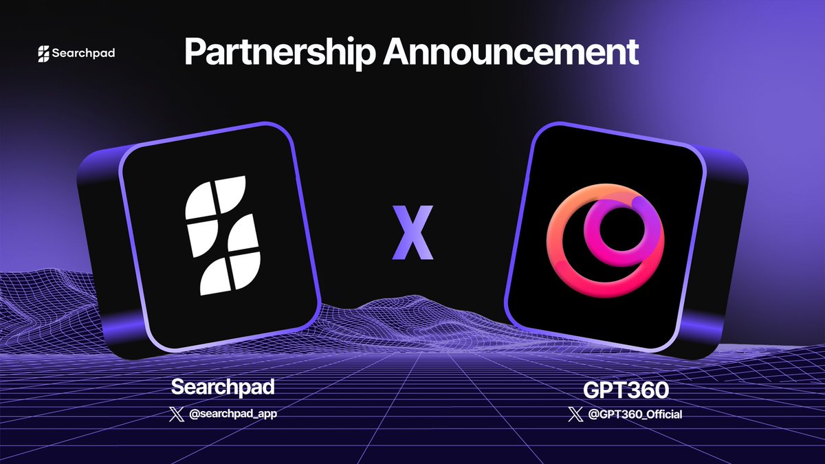 We’re happy to unveil our partnership with @GPT360_Official 🚀

GPT360 is leveraging AI to revolutionize Web3 communities. Their tools will be integrated into the Searchpad community and platform to enhance user experience. 

Together, we’re forging a brighter future for Web3.