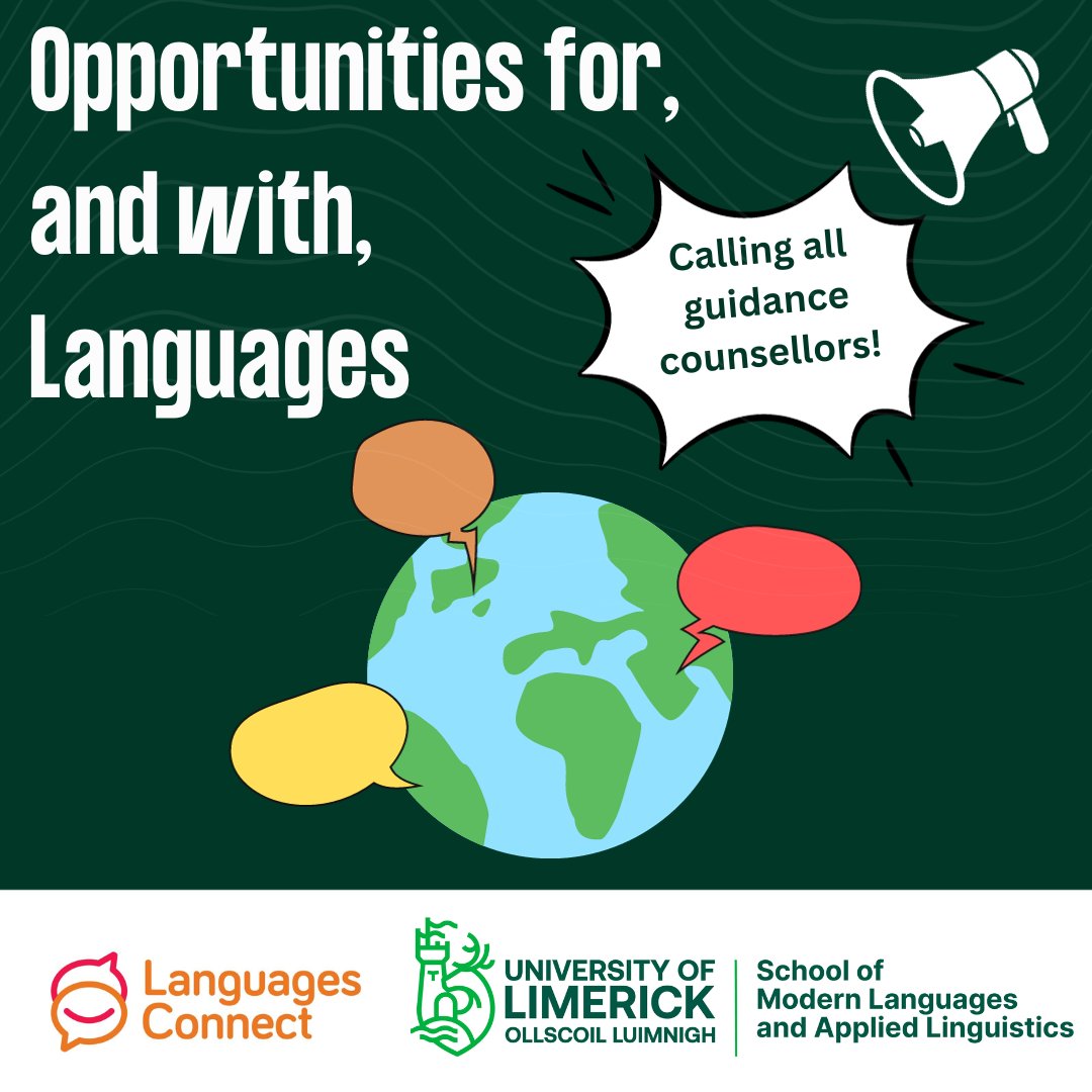 Attention Guidance Counsellors! The @mlal_ul school at @ul is hosting an event on Tuesday 30 April about the benefits of learning languages, the opportunities it can afford students, and the programmes with languages at UL. ✍️Registration: shorturl.at/msJKX