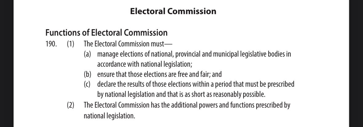 @kruder69 @Ntuli_Lindo_ But does the IEC have the administrative power to disqualify someone from the ballot based on S47 of the Constitution? What happens when someone is disqualified whilst serving in parliament? Does the IEC intervene then as well? The mandate of the IEC is explicit in S190