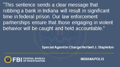 A 64-year-old Indianapolis man was sentenced to 11 years after pleading guilty to bank robbery. He was previously convicted of 3 armed robberies, 6 other robberies, & 3 batteries over a 30-year span and was recently discharged from parole in Nov 2020. ow.ly/AGaU50Rf1wa